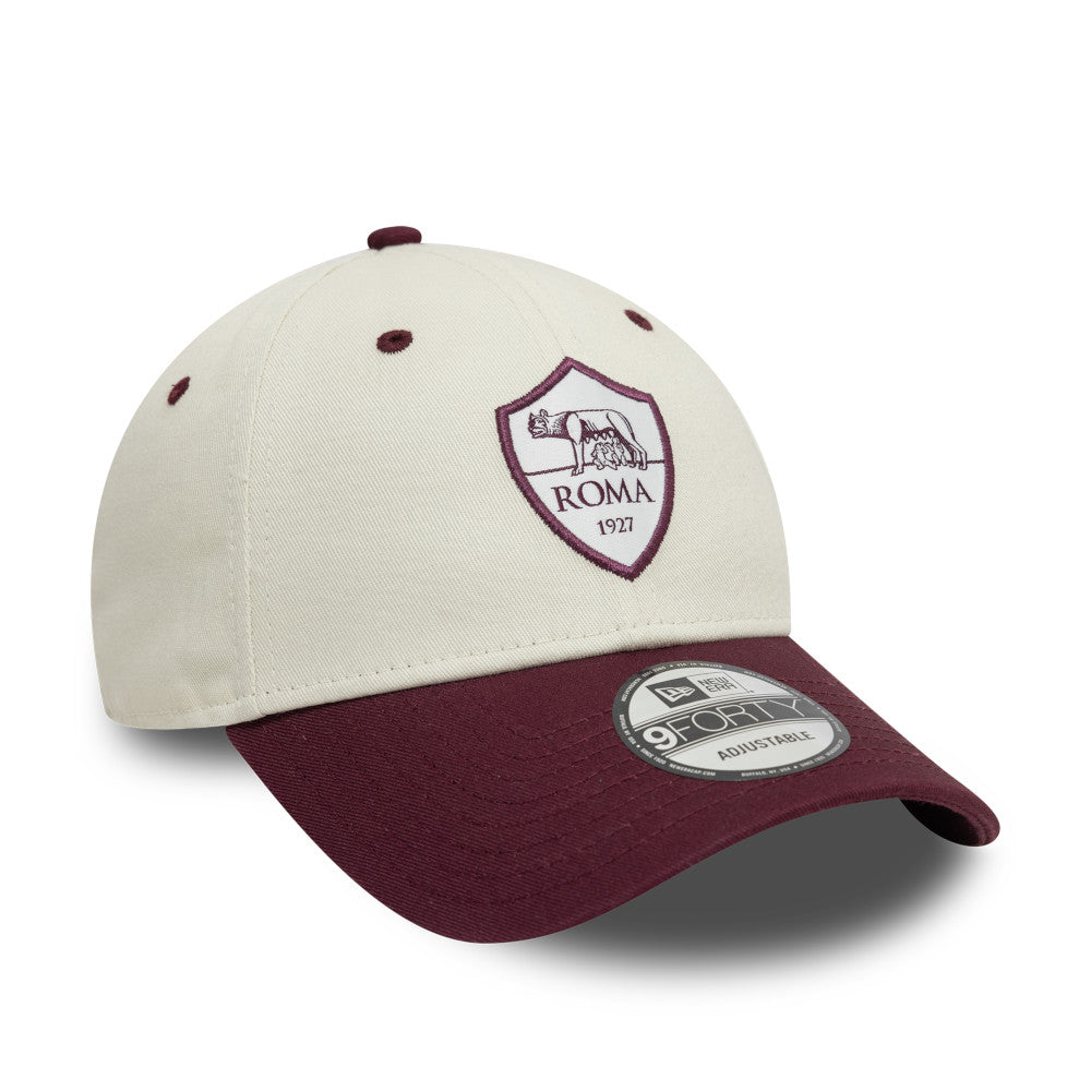 AS Roma FC Hat - 2Tone Ivory Maroon Contrast Visor Serie A 9Forty Strapback Cap - New Era